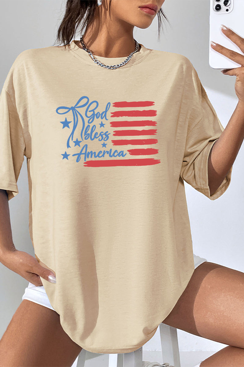Flag Graphic Cotton T Shirt Casual Oversized USA