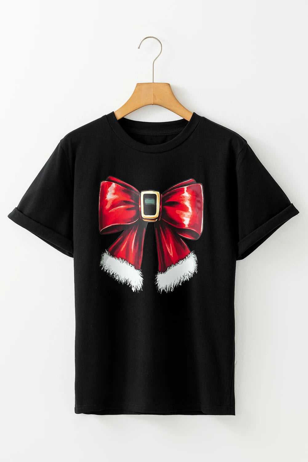 Black Christmas Big Bowknot Graphic Crewneck T Shirt
