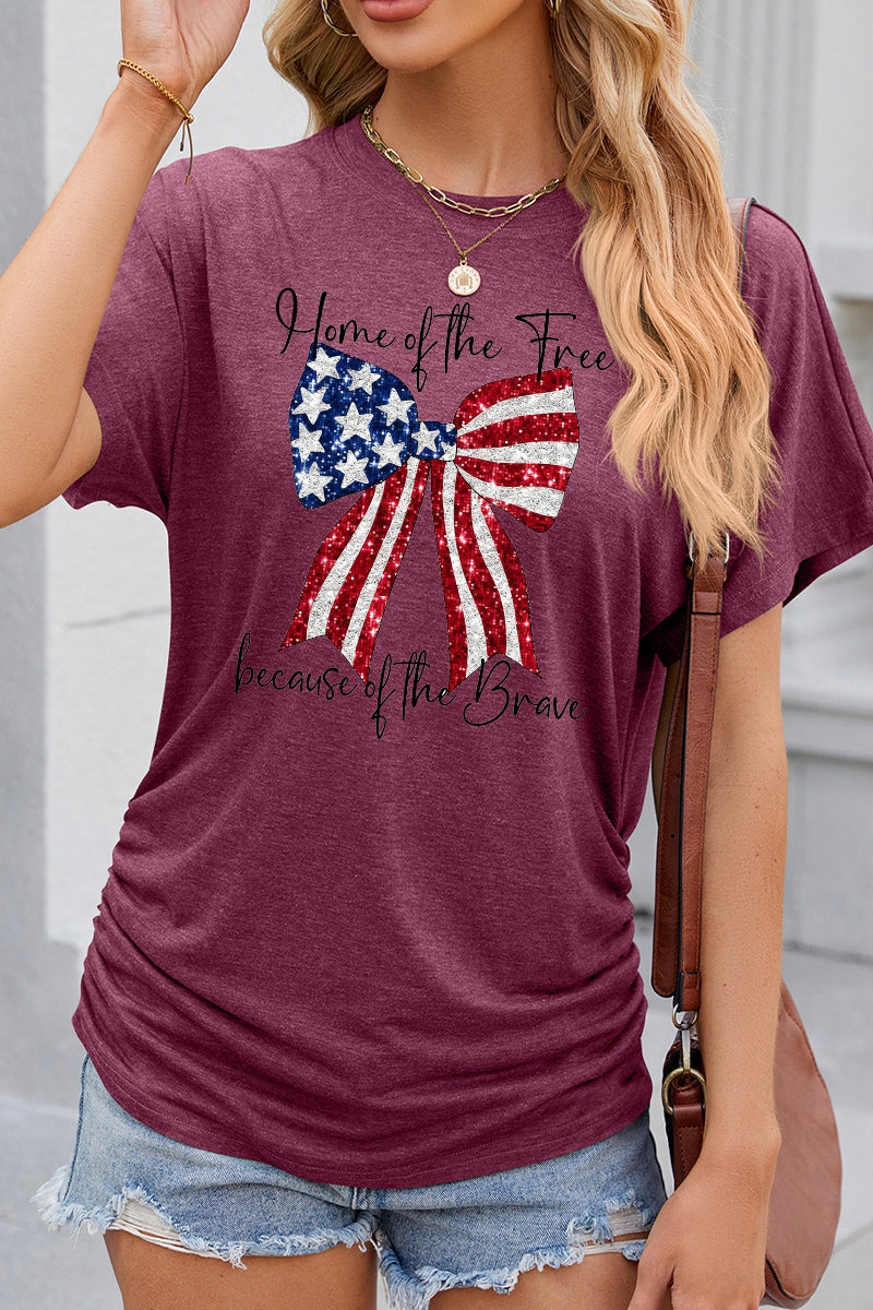 American Flag Bow Graphic Casual Patriotic T Shirt