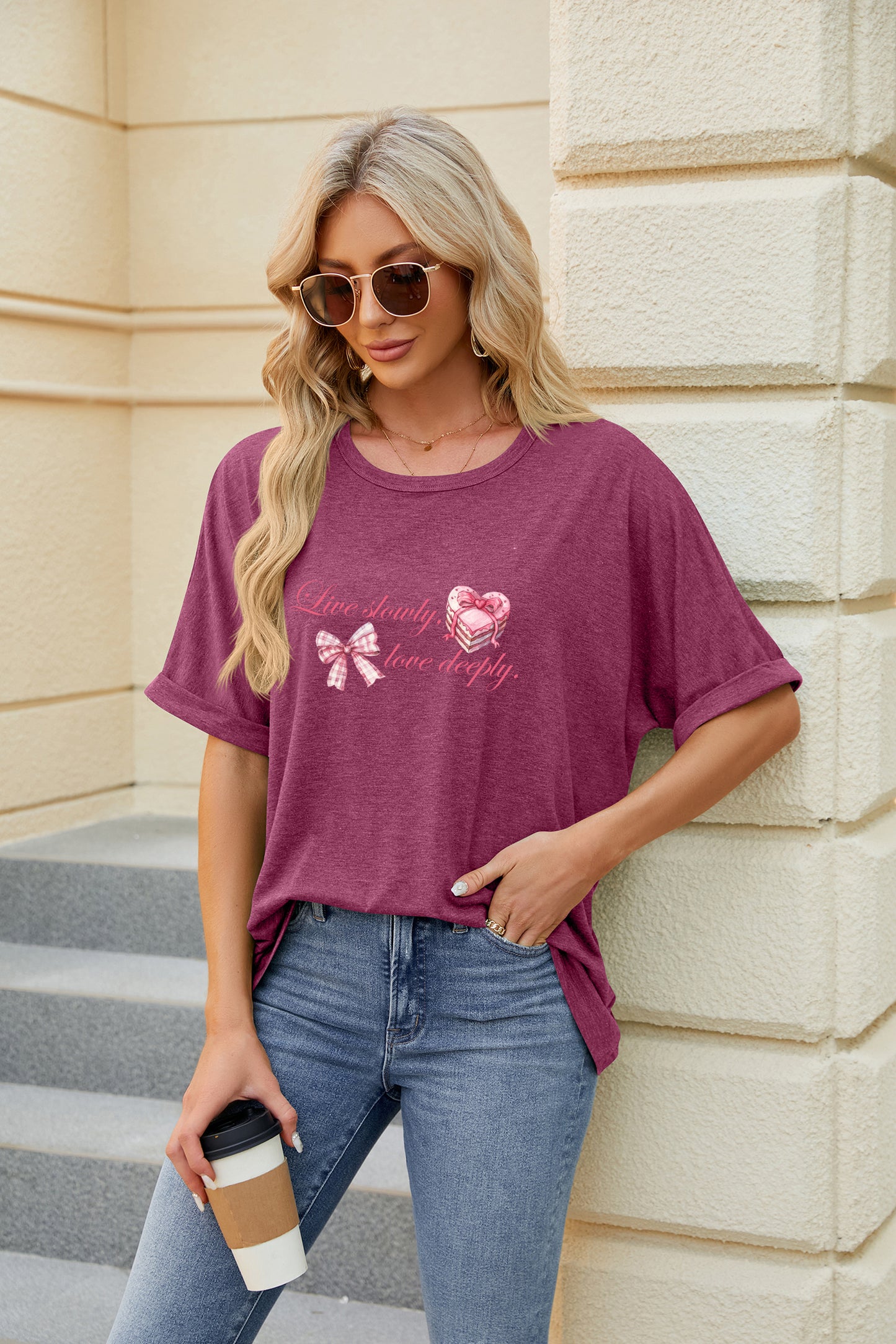 Valentine's Day Bow and Rose Graphic Casual Tee