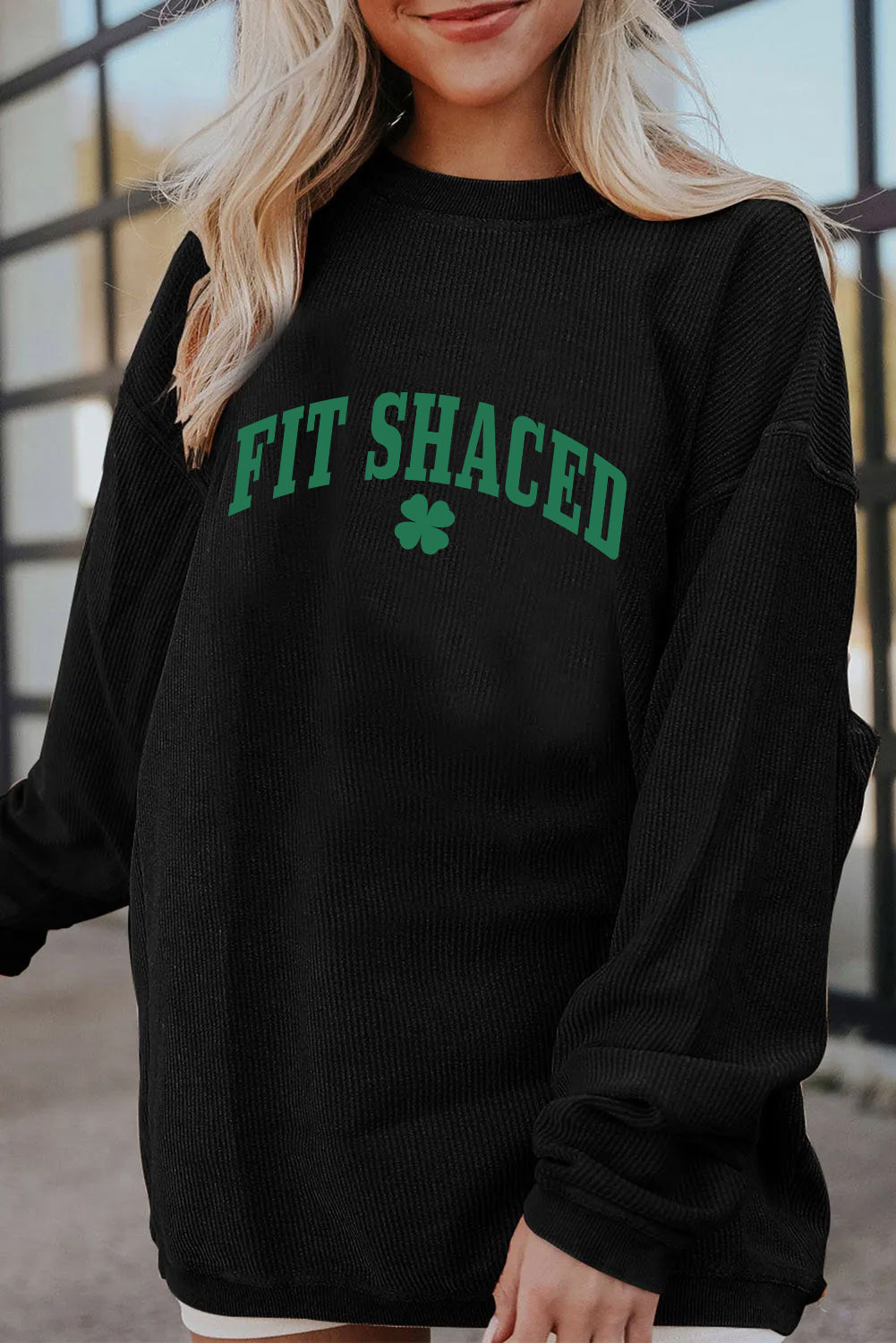 Saint Patrick’s Day Fit Shaced Clover Waffle Sweatshirt