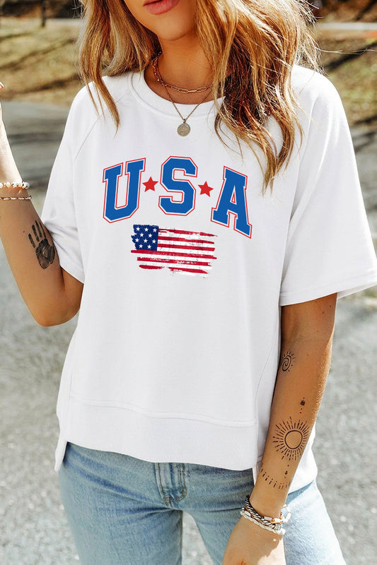 Independence Day USA Flag Letter Graphic Tee Top