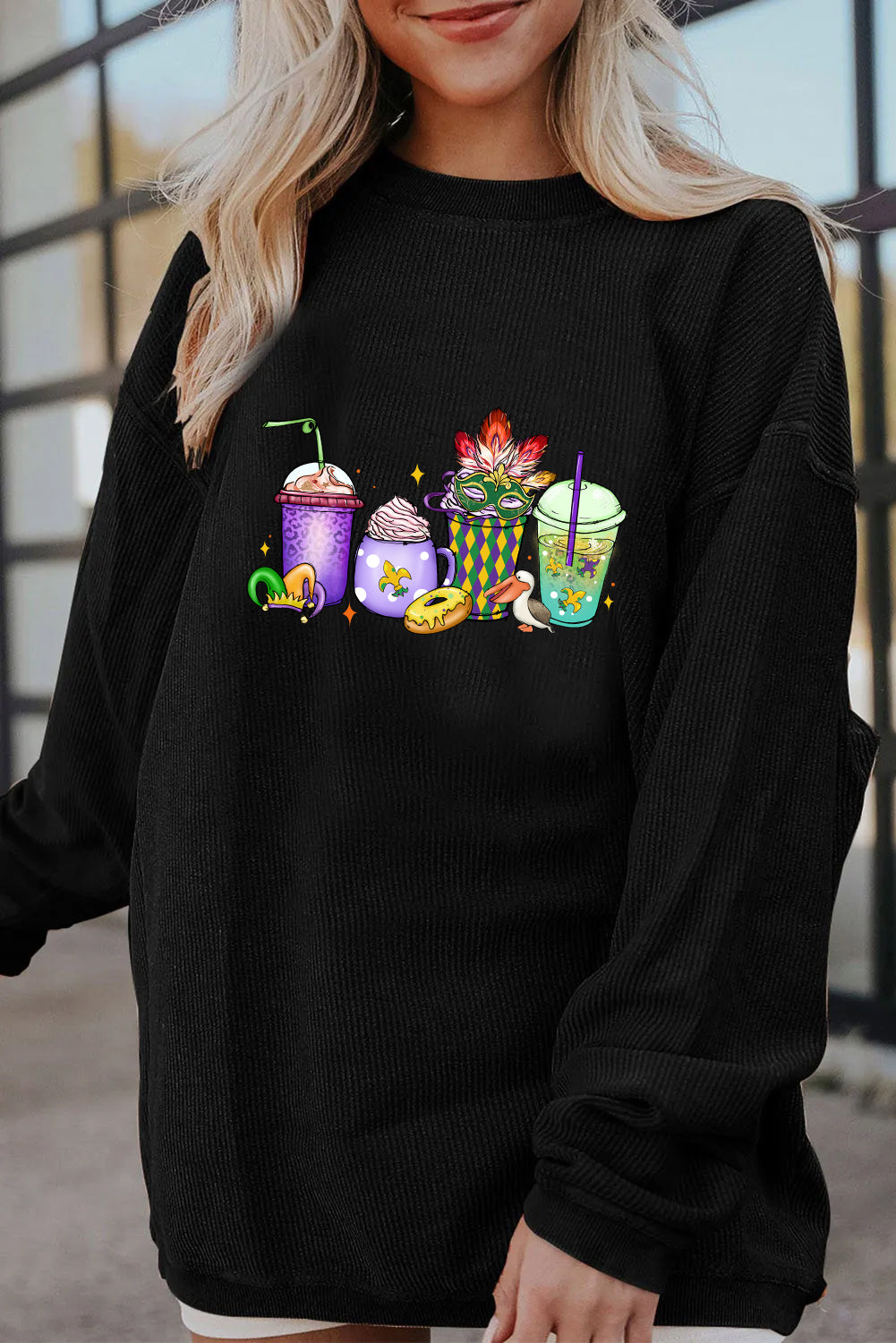 Mardi Gras Cocktail Drinks Graphic Corded Sweatshirt