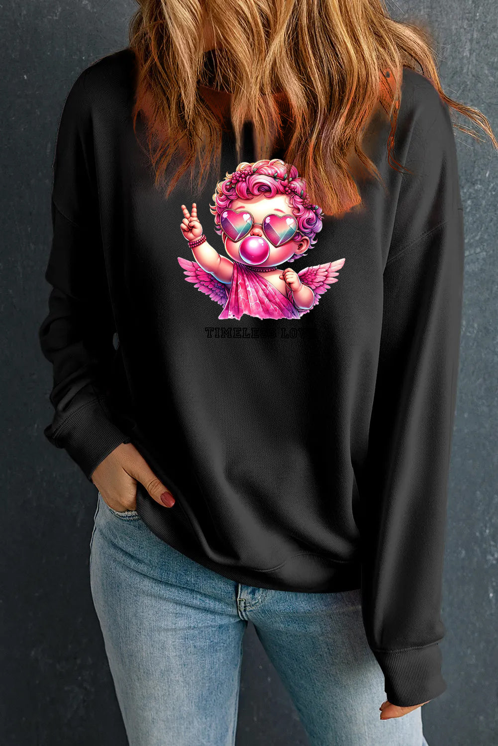 Valentine’s Day Timeless Love Angel Graphic Cozy Sweatshirt