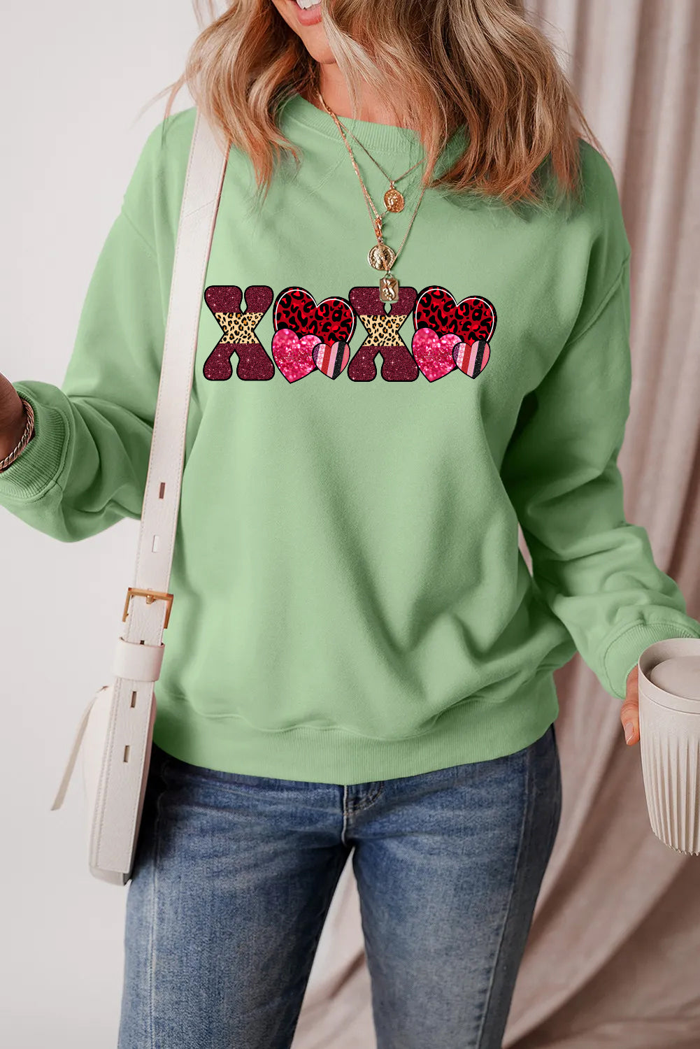 Valentine's Day Colorful XOXO Heart Graphic Sweatshirt