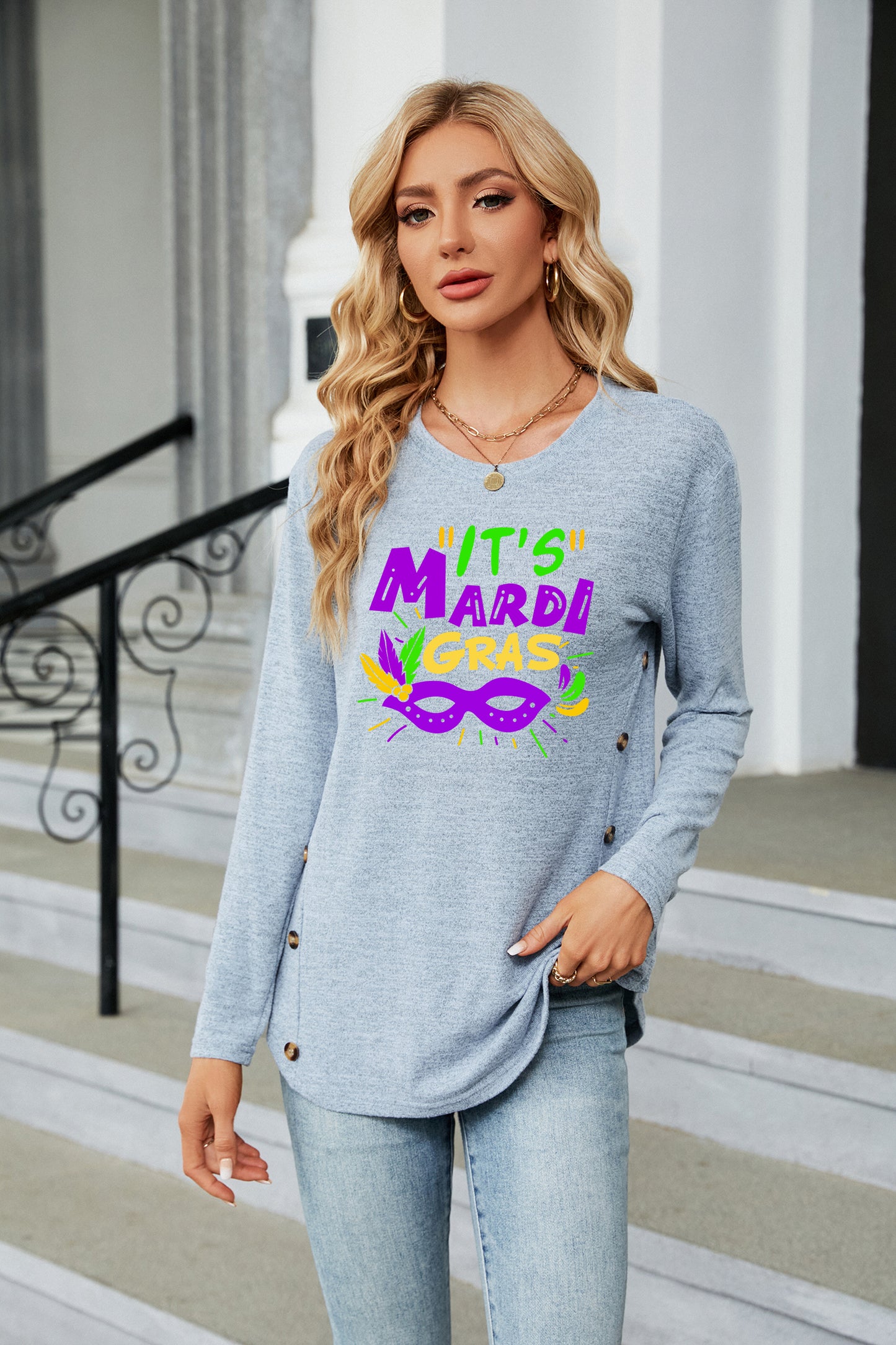 Mardi Gras Graphic Casual Long Sleeve Shirt