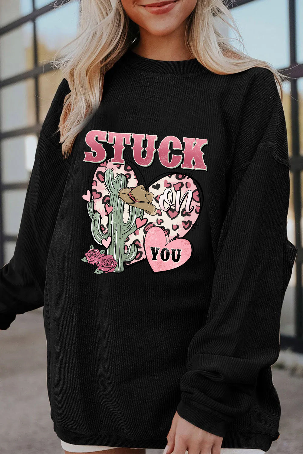 Valentine’s Day Stuck On You Cactus Heart Graphic Top