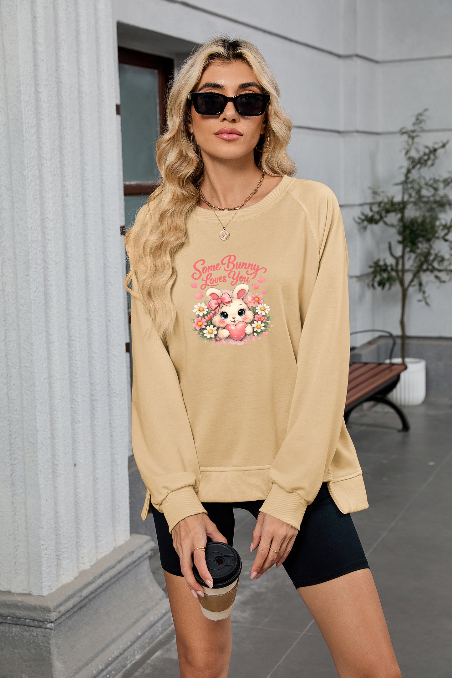 Easter Bunny Floral Graphic Crewneck Sweatshirt