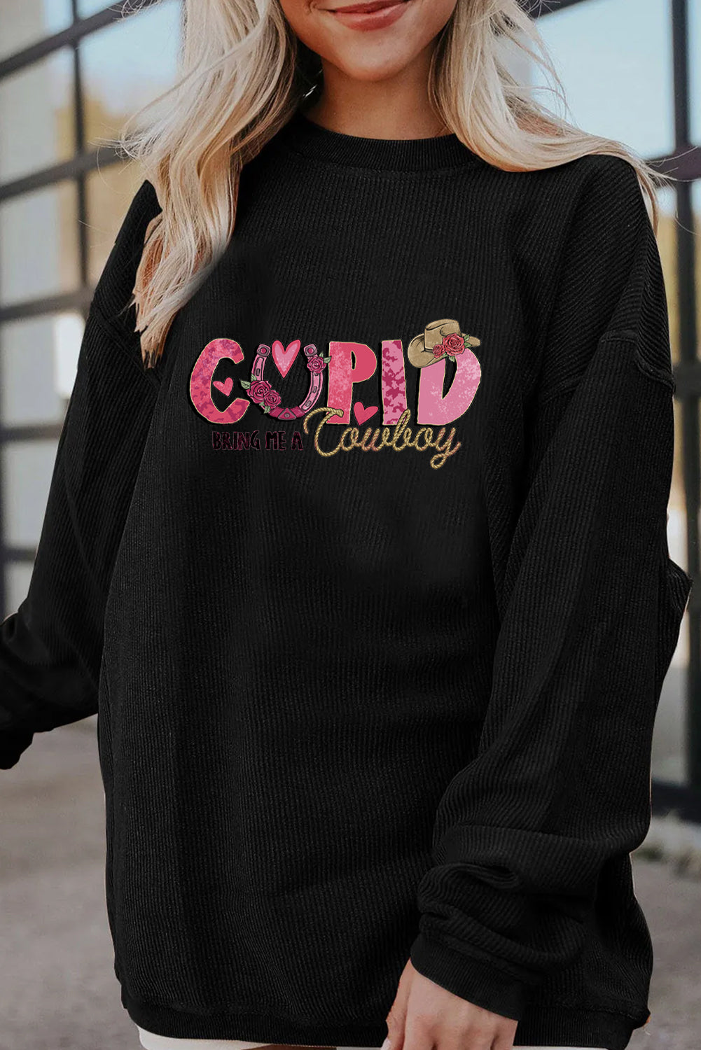 Valentines Day Cupid Cowboy Graphic Casual Sweatshirt