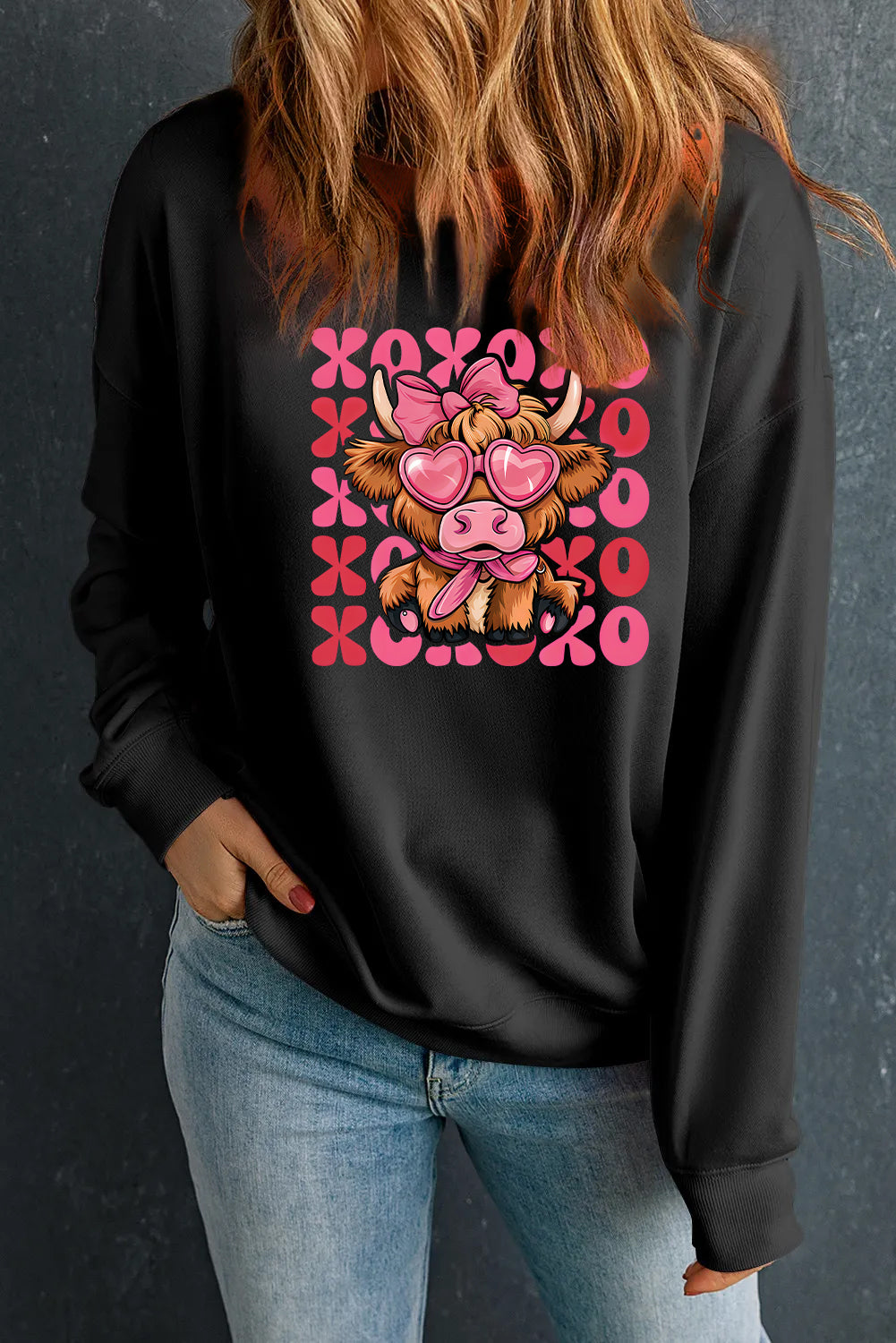 Valentine's Day Pink XOXO Textured Graphic Sweatshirt