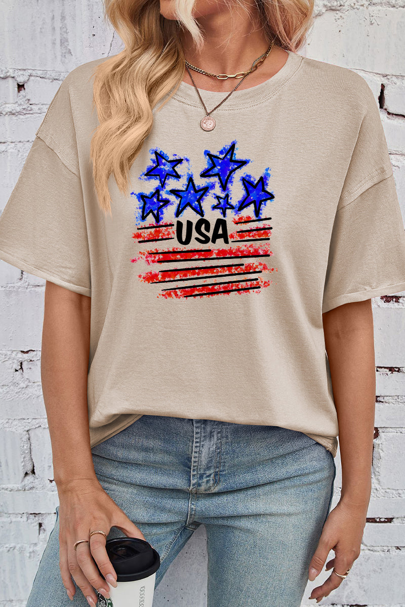 USA Star Flag Cotton Tee Oversized Casual Patriotic