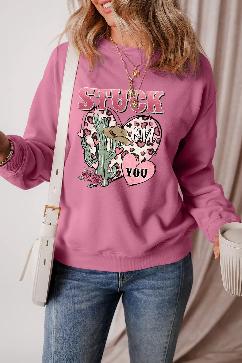 Valentine’s Day Stuck On You Cactus Heart Graphic Sweatshirt
