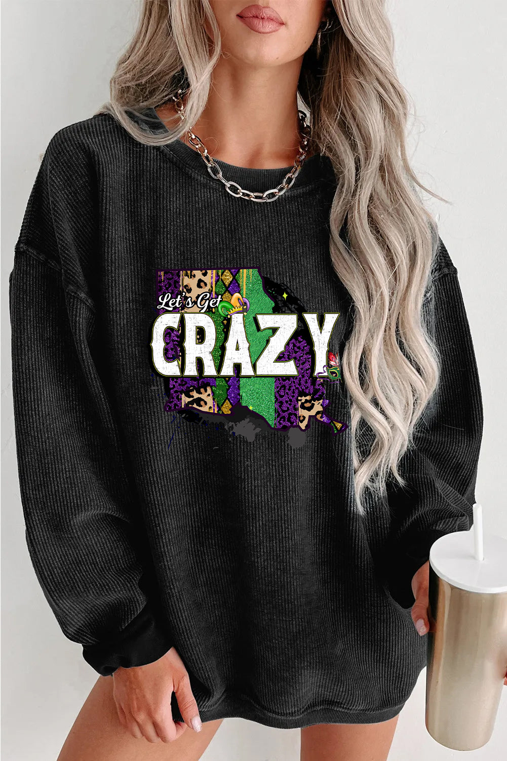 Mardi Gras Crazy Graphic Casual Long Sleeve Top