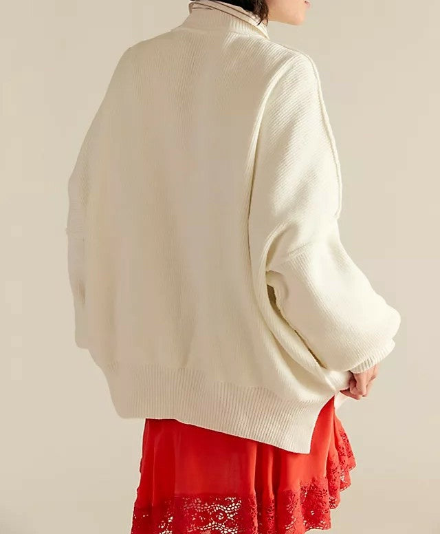 Oversized Ribbed Pullover Tunic Sweater for Women