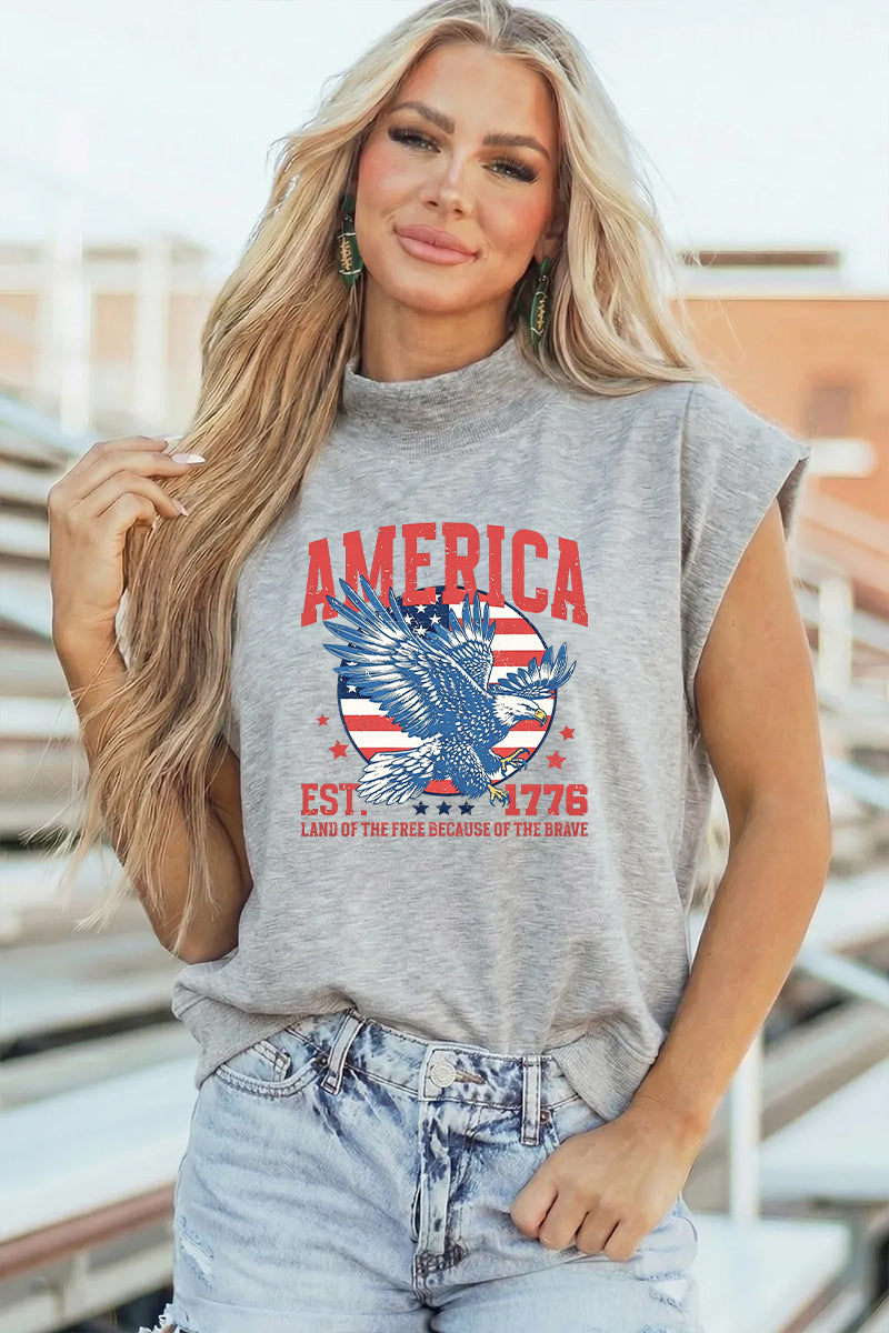 Patriotic Cotton Graphic Tee Vintage Eagle Sleeveless Tee