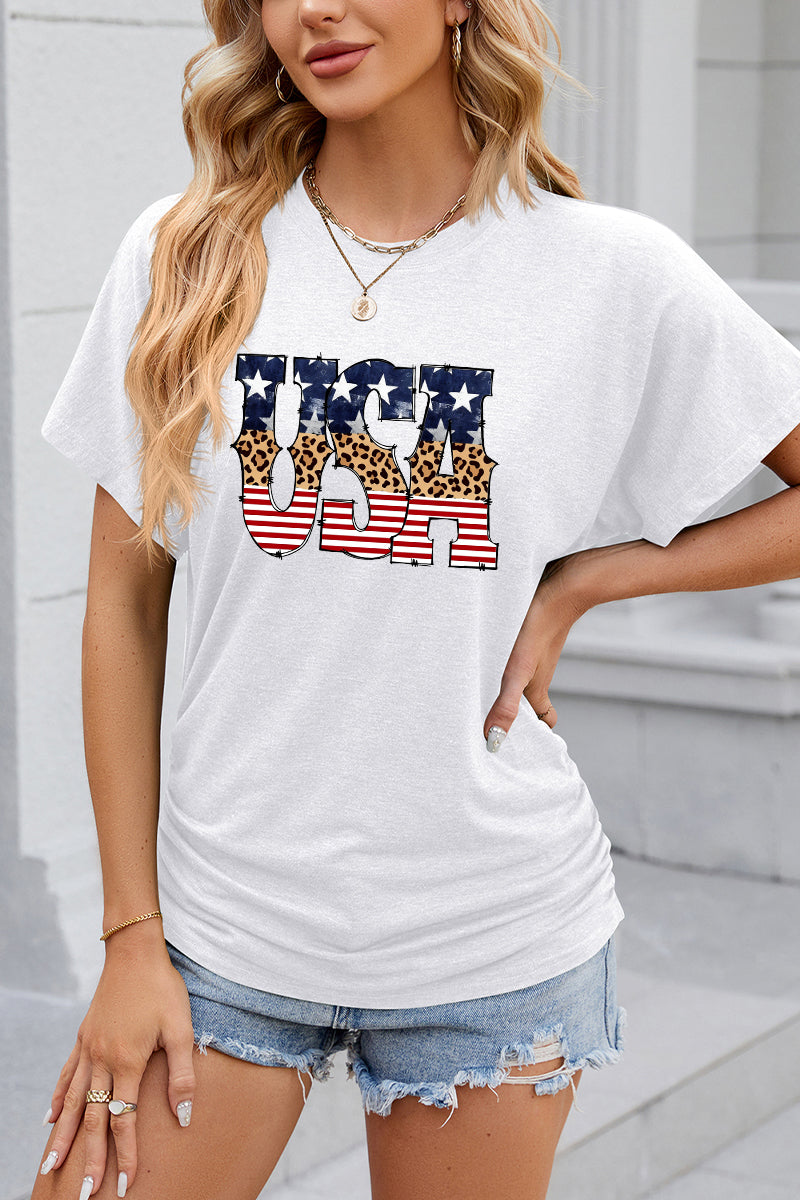 USA Mixed Print Graphic 4th of July Patriotic Tee