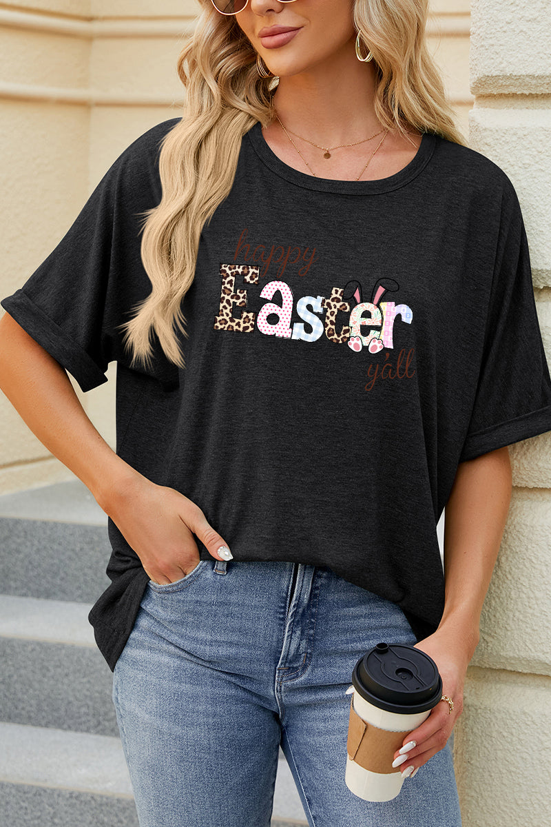 Happy Easter Clover Graphic Oversized Casual Tee