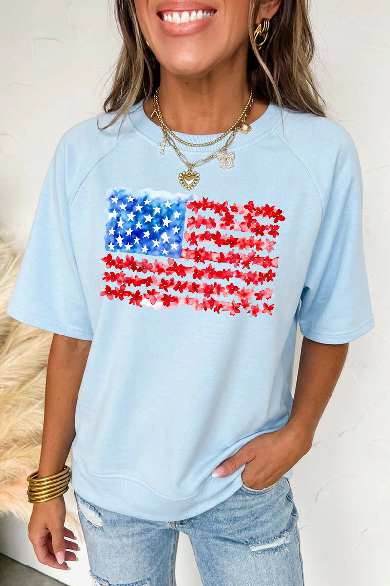 Independence Day USA Flag Text Graphic Tee Casual Top
