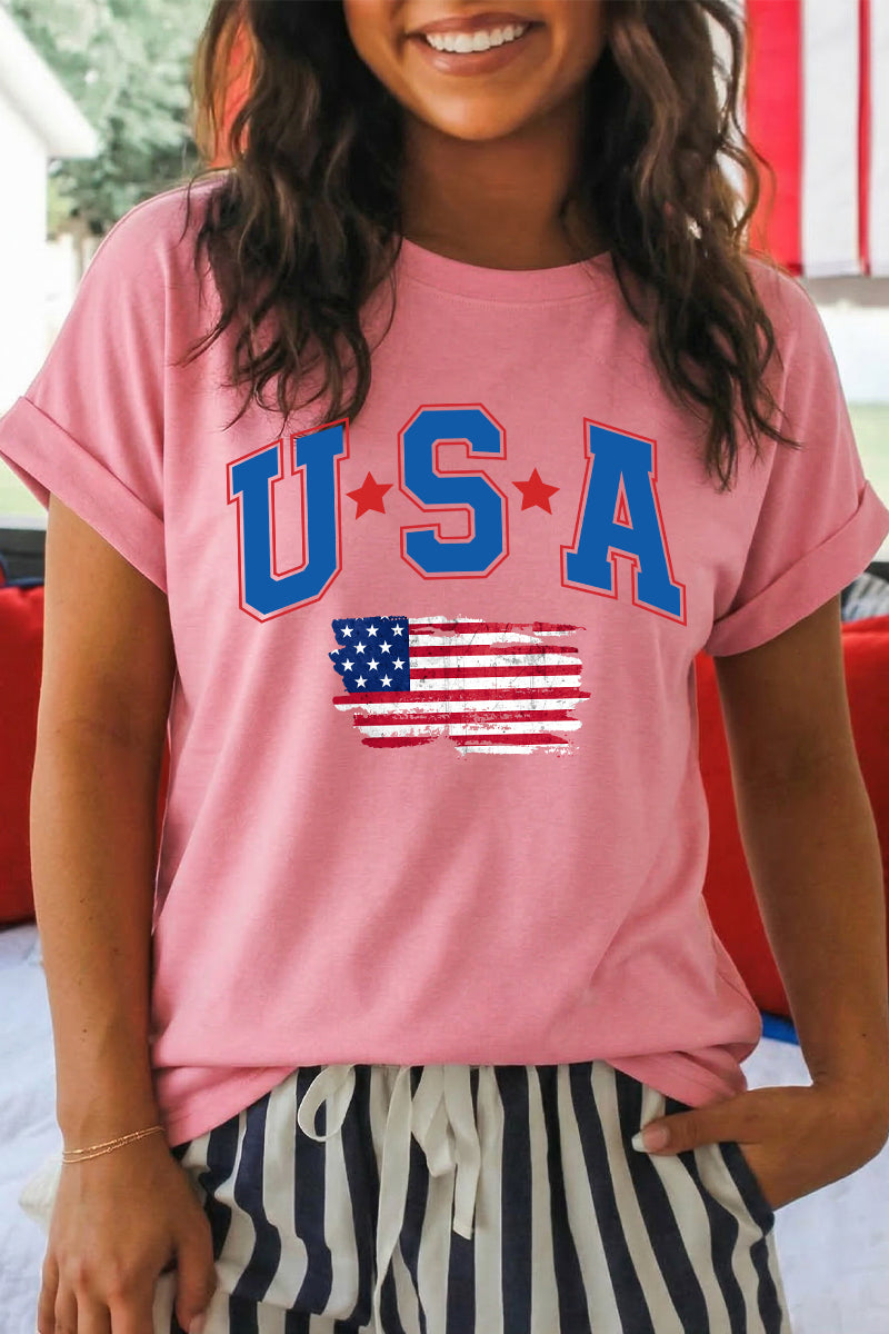 Women 4th of July USA Flag Graphic T Shirt