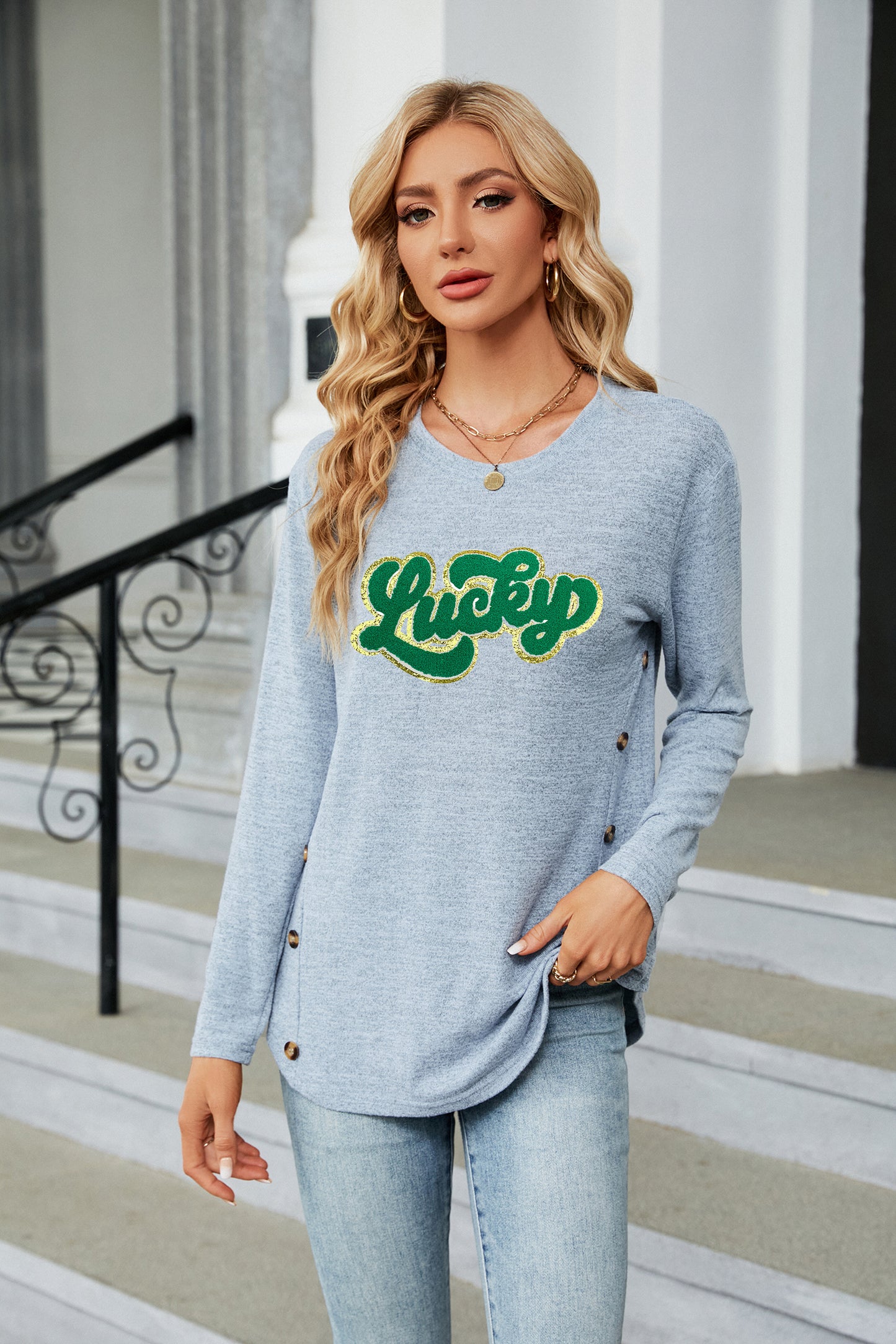 St Patricks Day Lucky Green Sequin Long Sleeve Top