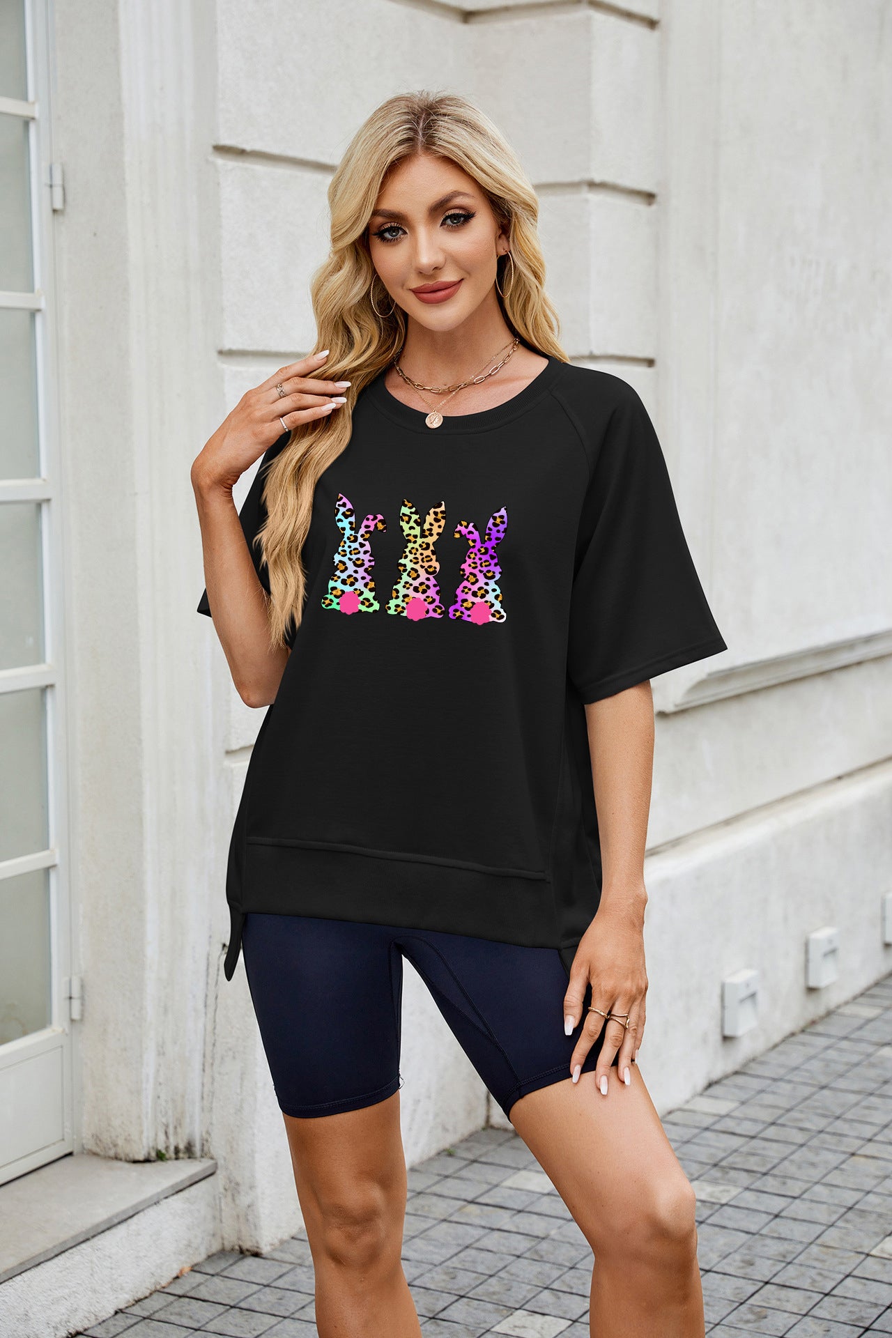 Easter Bunny Bow Graphic Relaxed Fit Spring Tee