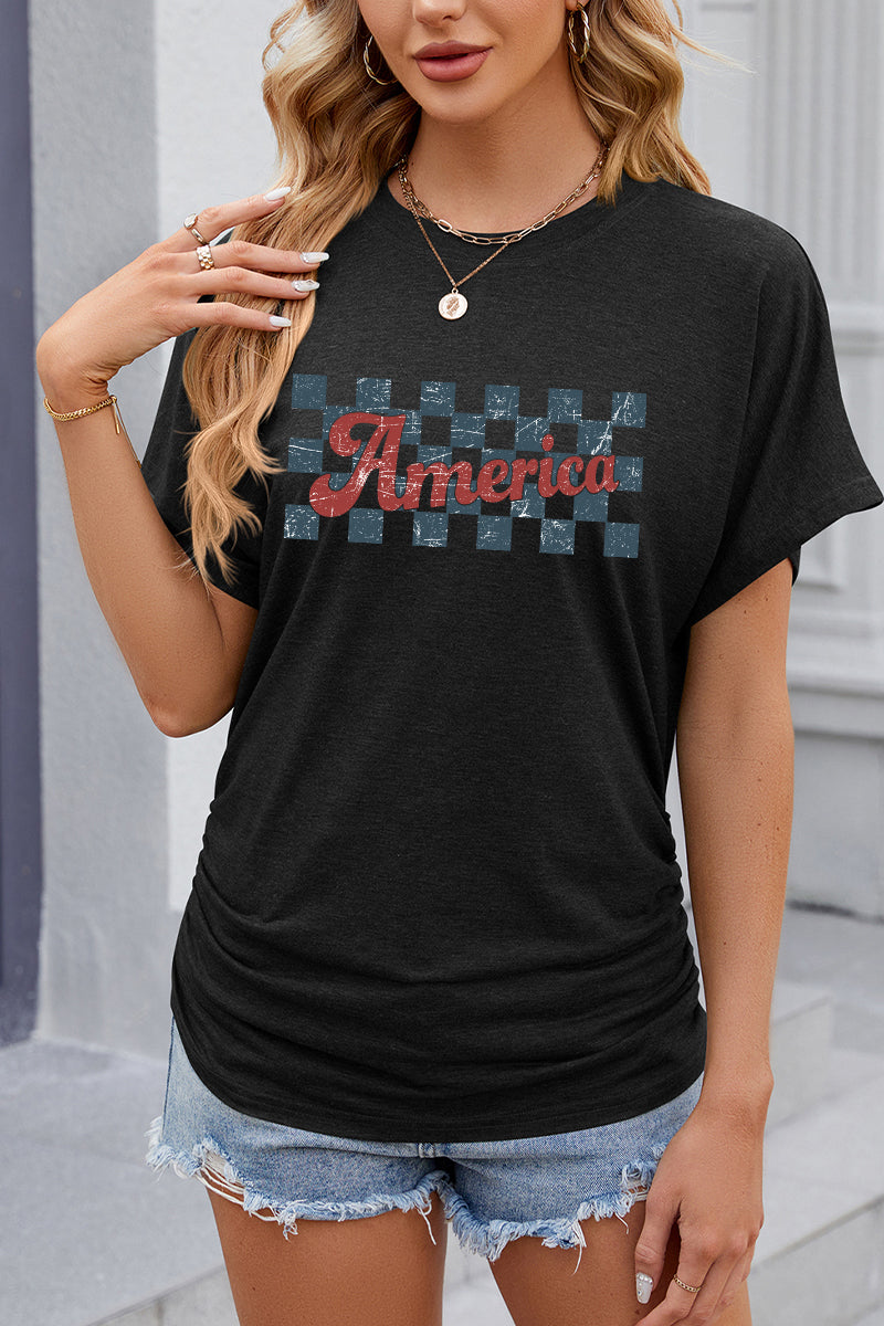 America Checkerboard Graphic Independence Day T Shirt