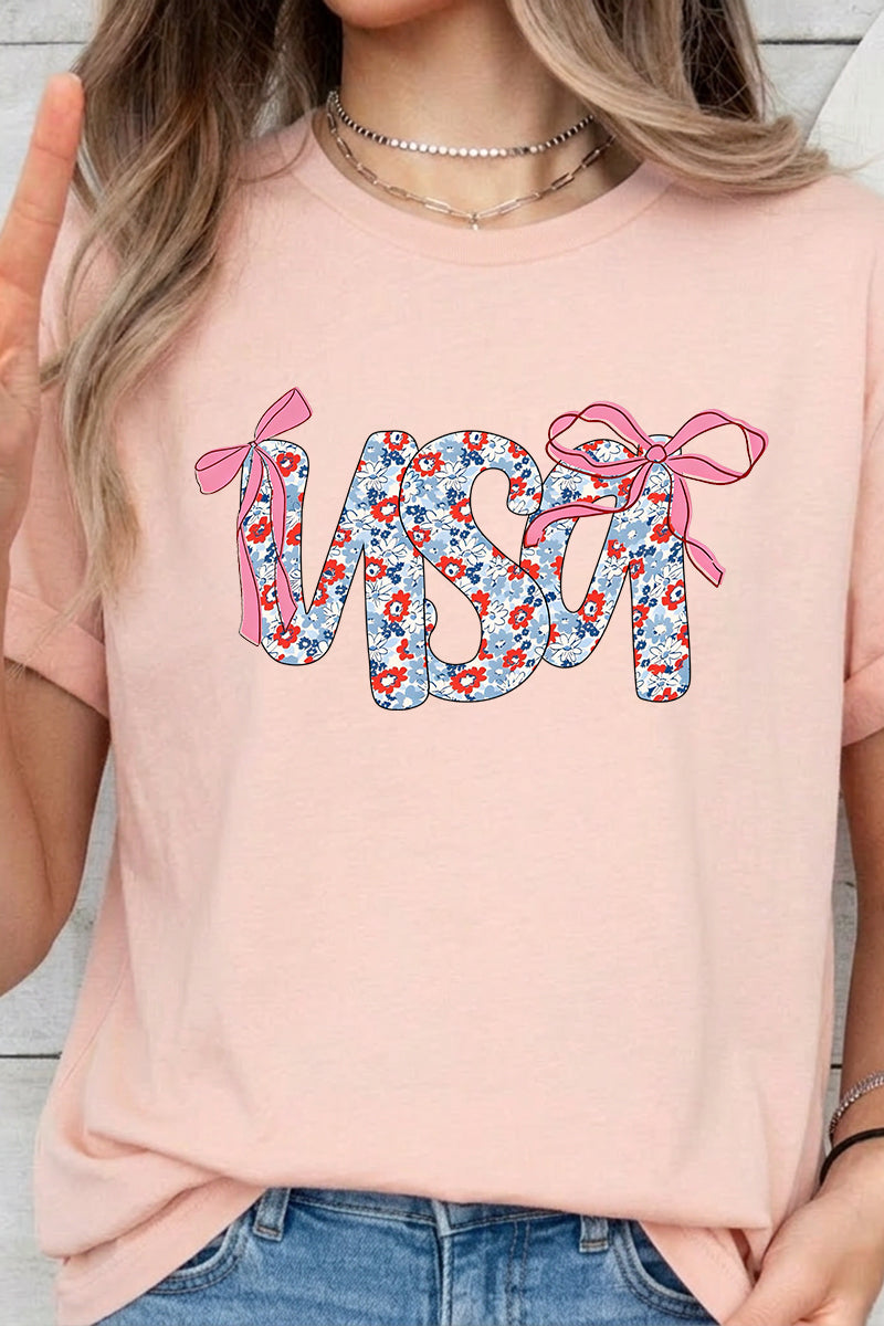 4th of July USA Floral Letter Graphic Tee