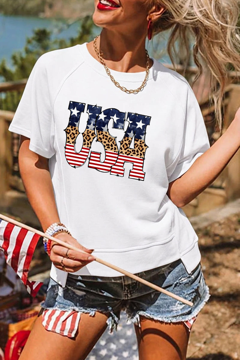 Independence Day Patchwork USA Graphic Tee Top