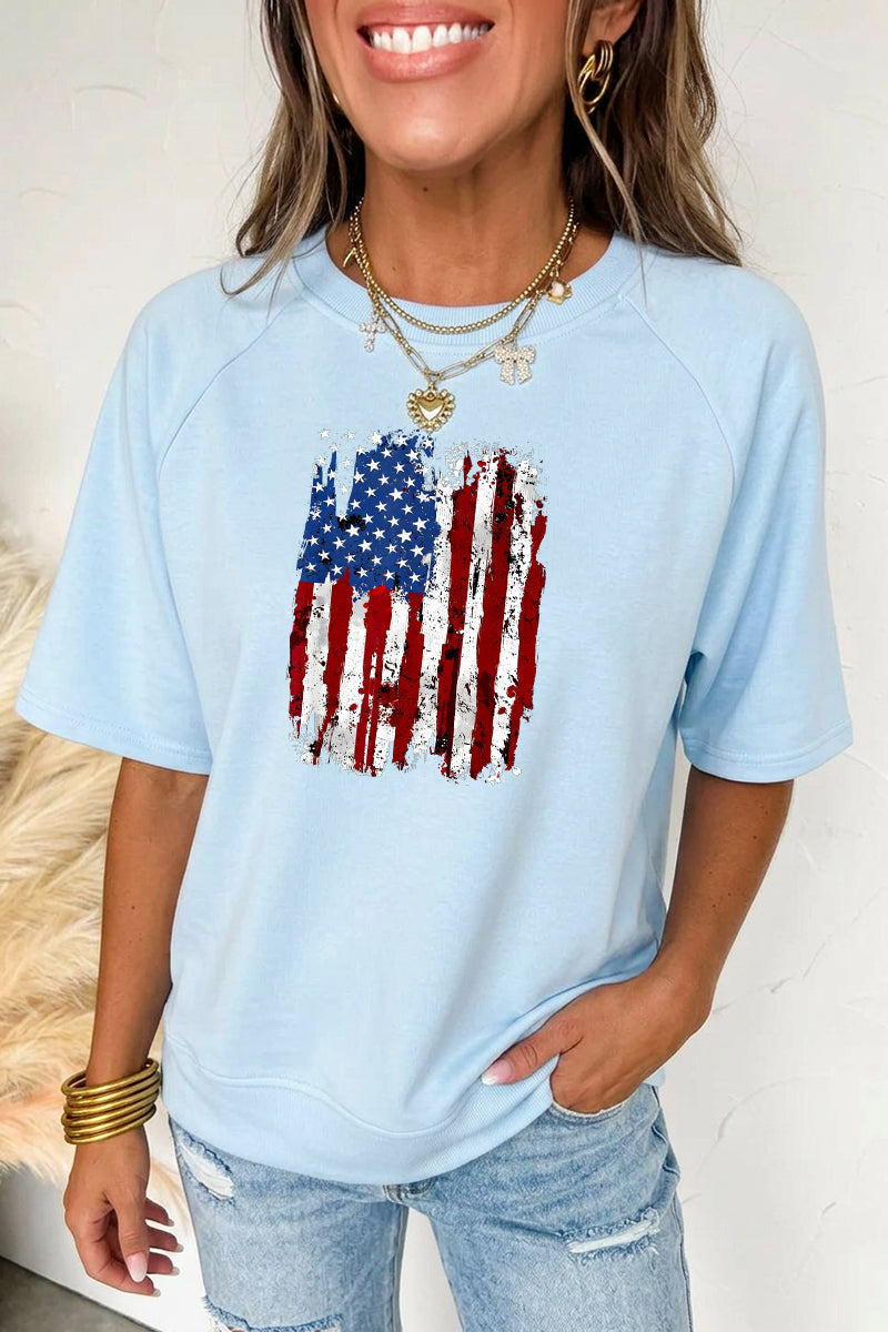 Vintage American Flag Graphic Casual Loose Tee