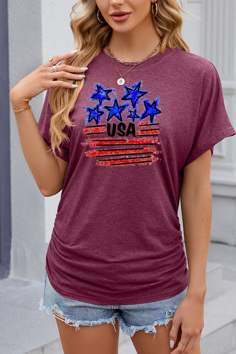American Flag USA Star Graphic Casual Summer Tee