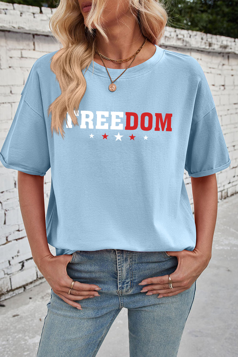 Patriotic Cotton Graphic Tee Oversized Freedom Star Top