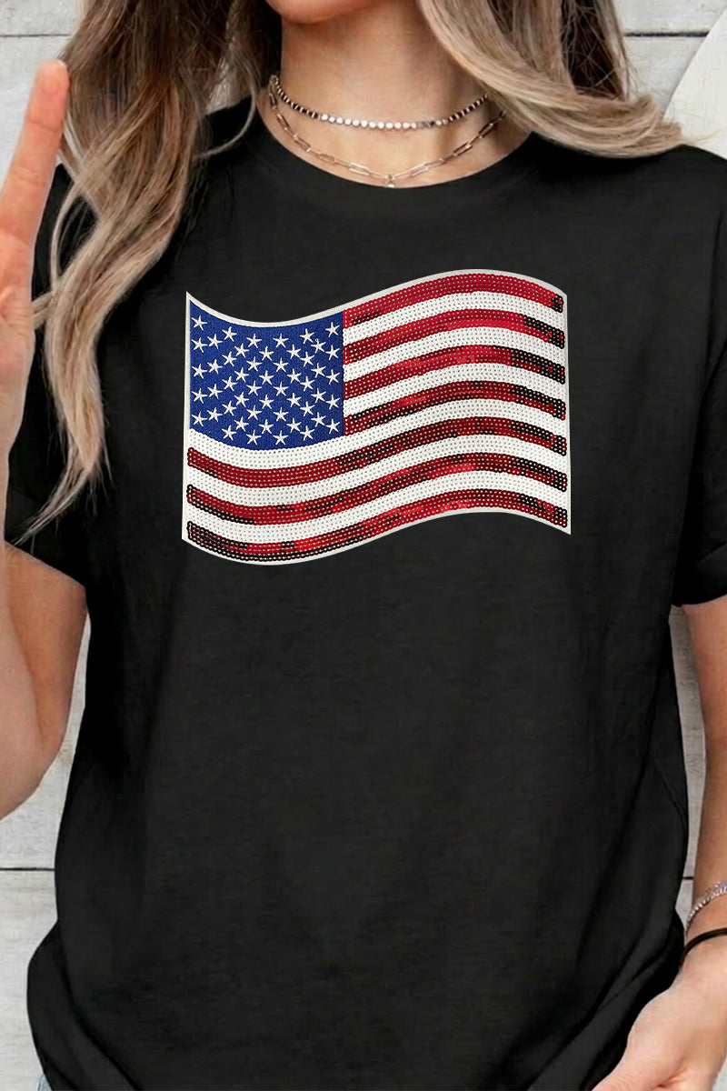 Fourth of July American Flag Graphic Tee for Women