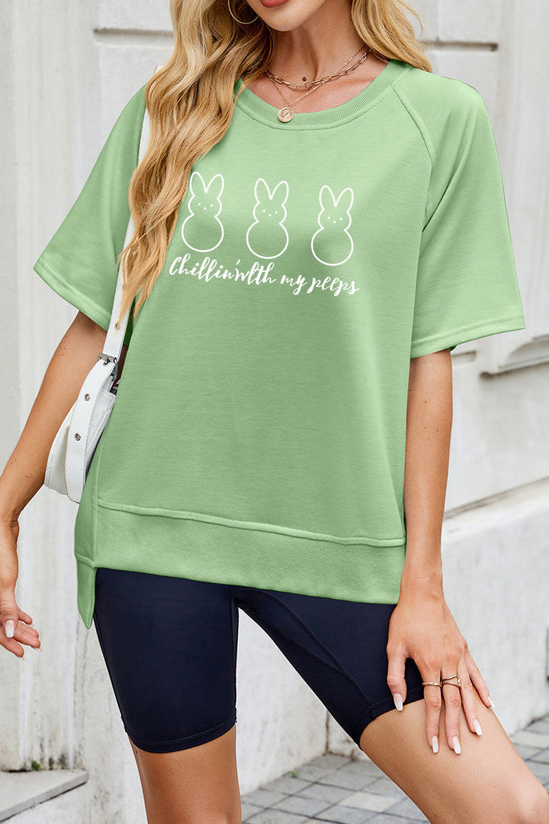 Easter Cute Bunny Graphic Tee Women Casual Spring Shirt