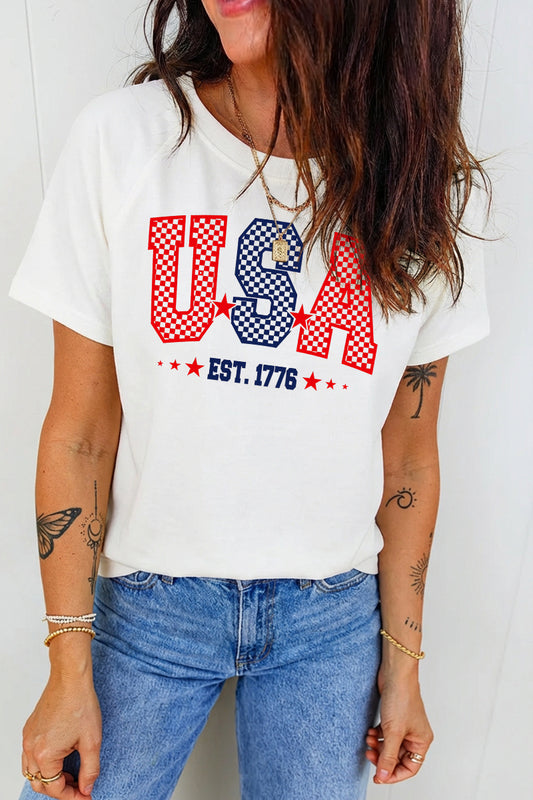 Independence Day USA Letter Graphic Tee Casual Top