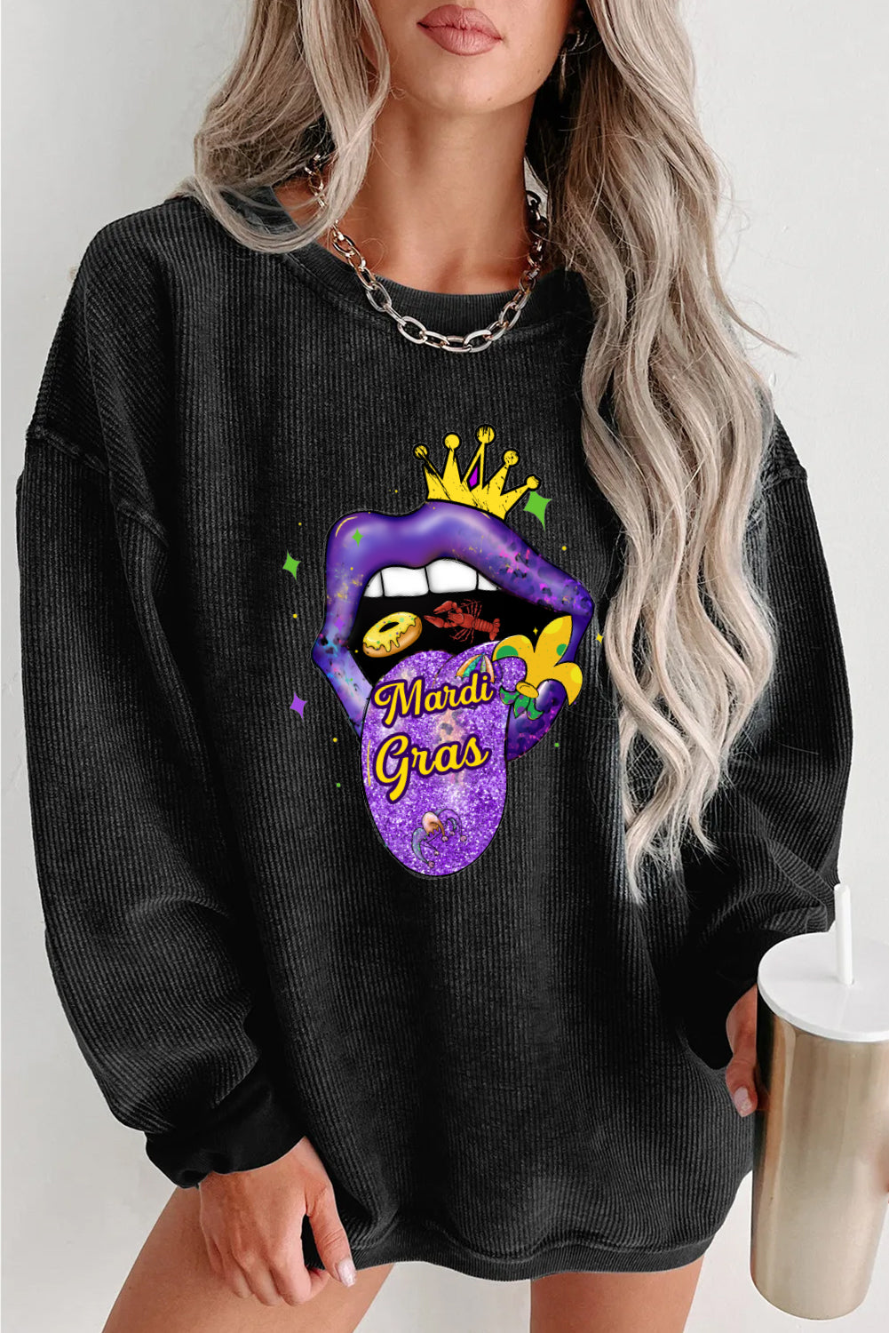 Mardi Gras Crown Lips Graphic Sweatshirt