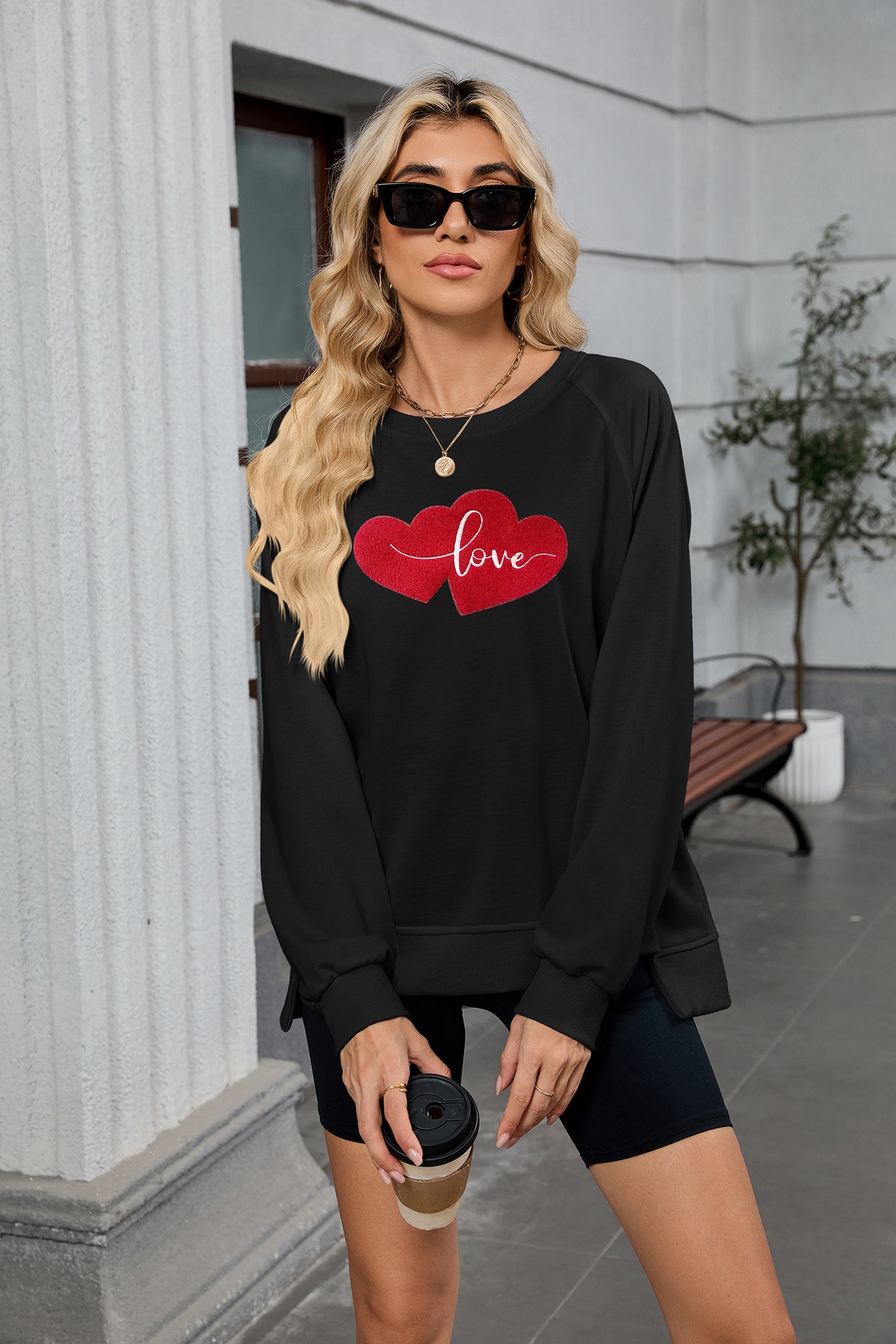 Valentine's Day Double Heart Love Graphic Long Sleeve