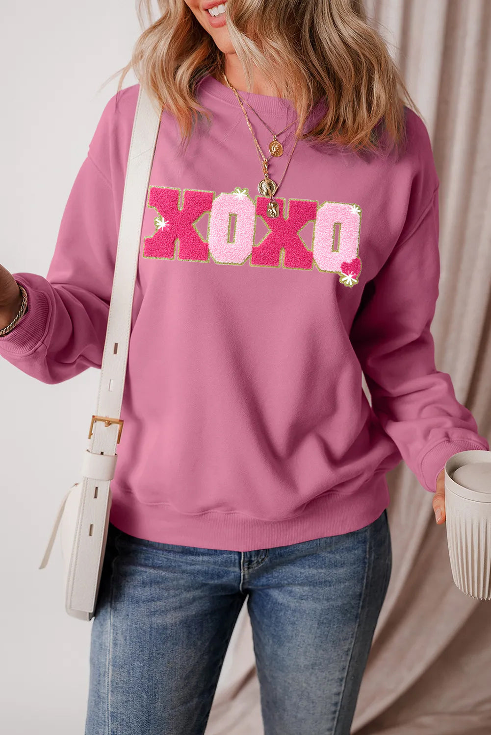 Valentine’s Day XOXO Glitter Graphic Sweatshirt