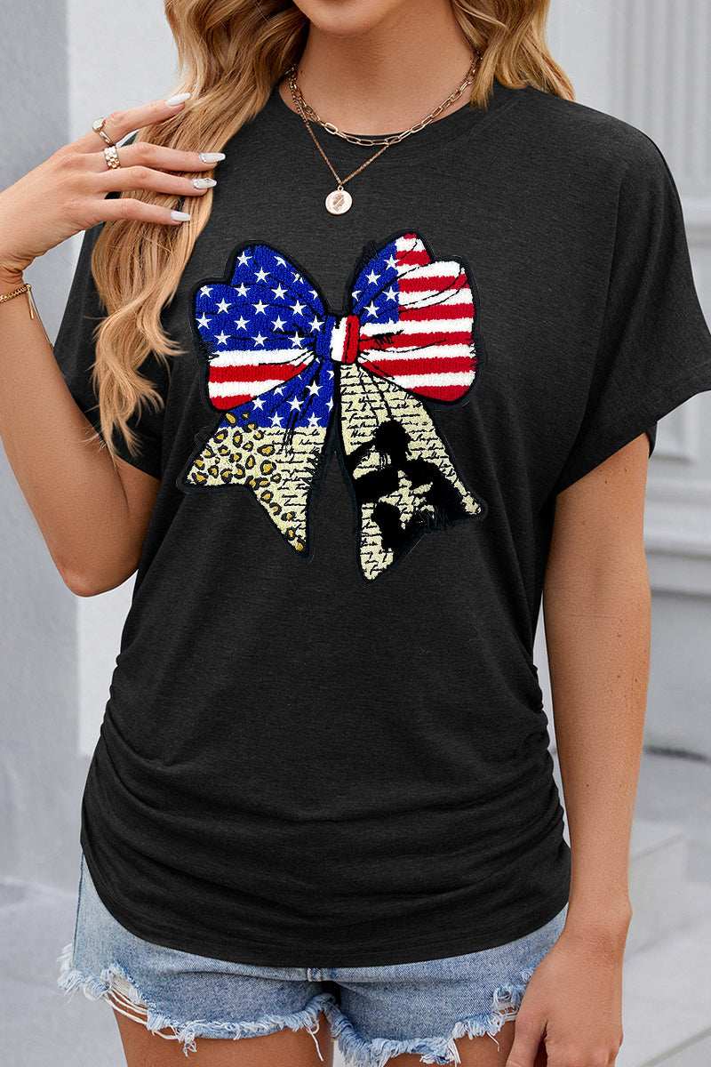Patriotic Double Bow Graphic 4th of July Casual Tee