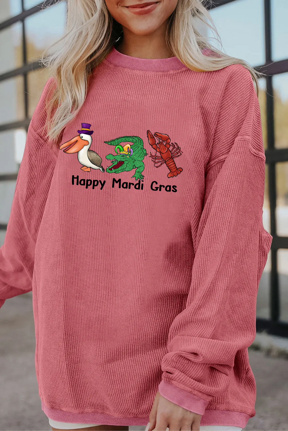 Happy Mardi Gras Gnome Graphic Corded Sweatshirt