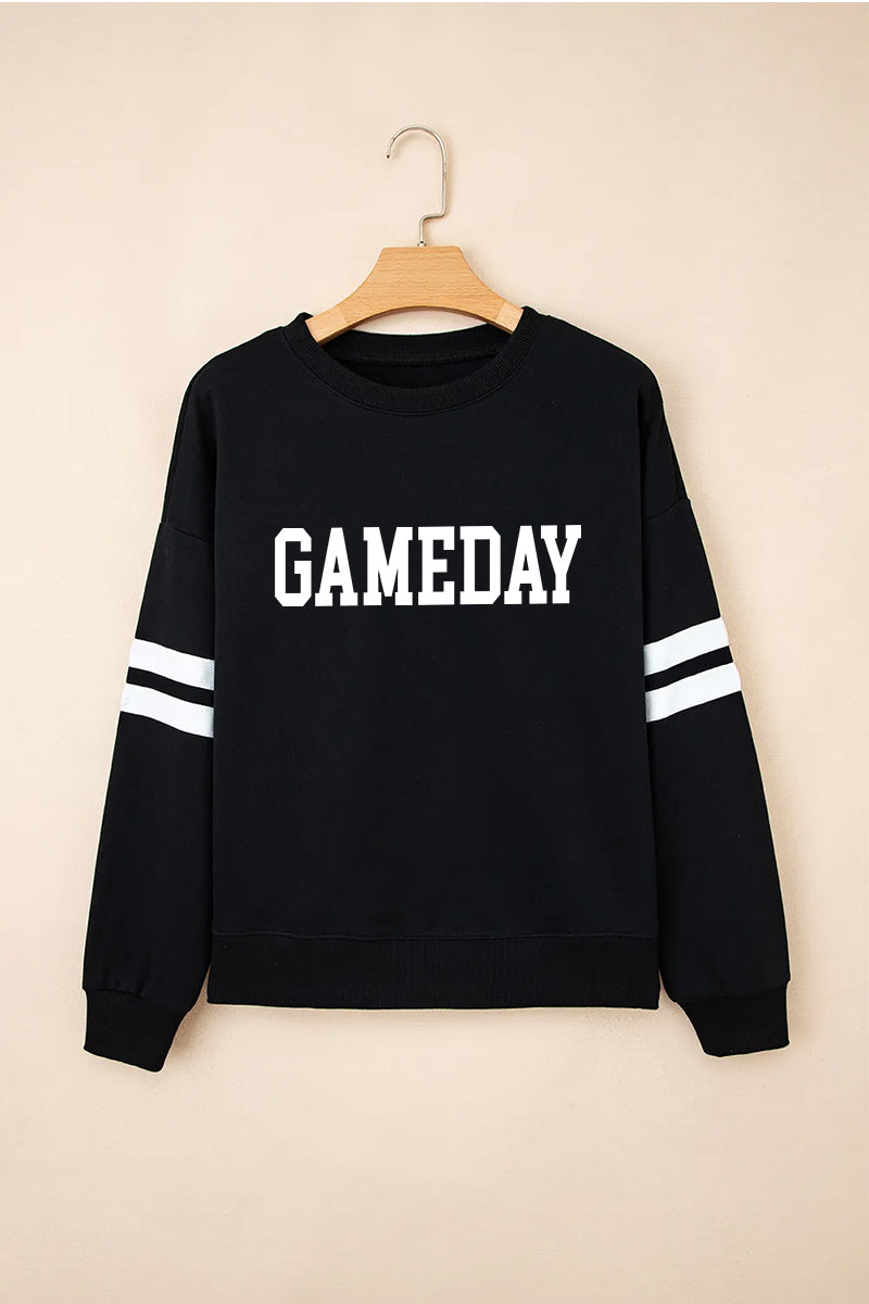 Graphic Cotton Sweatshirt GameDay Oversized Drop-Shoulder Striped
