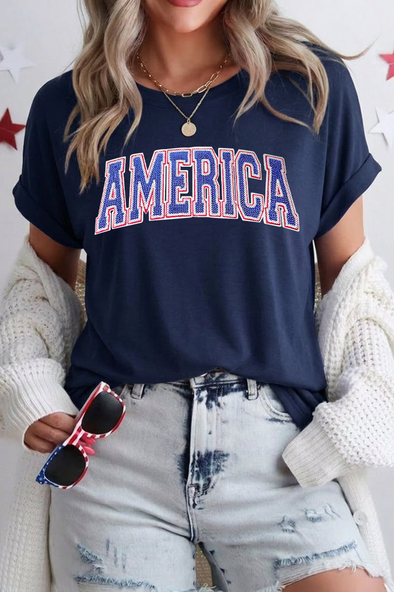 Women 4th of July America Letter Graphic T Shirt