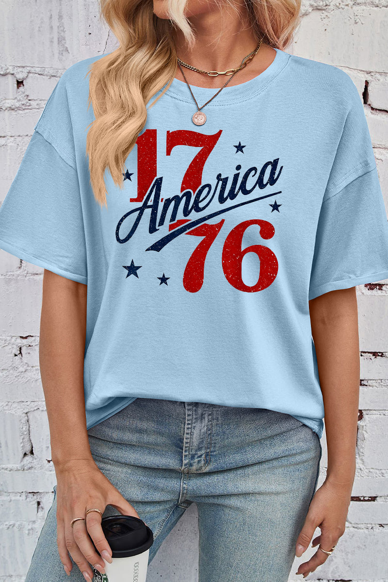 Patriotic Cotton Graphic Tee Oversized America 1776 Top