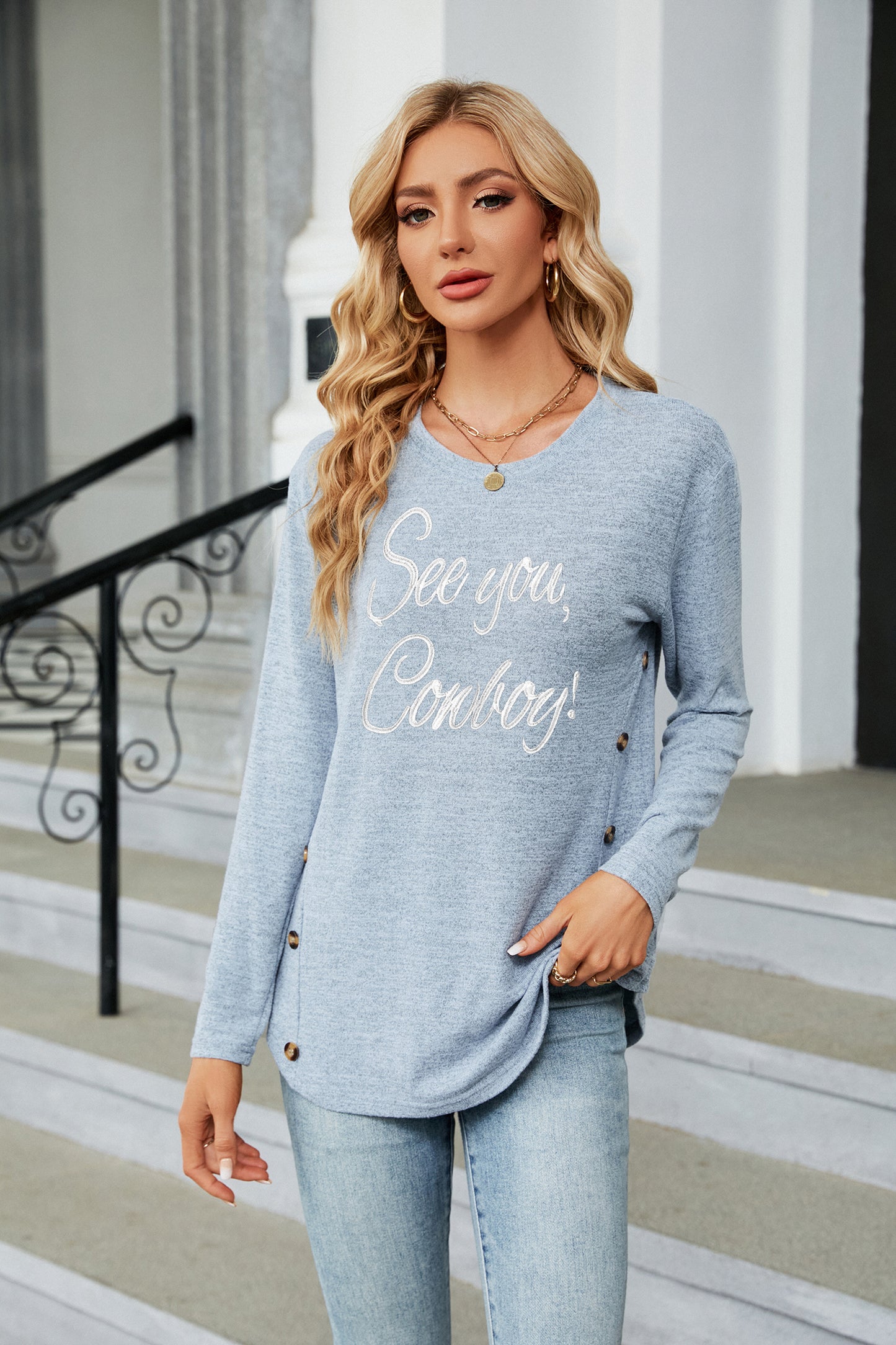 Western See You Cowboy Graphic Long Sleeve Top