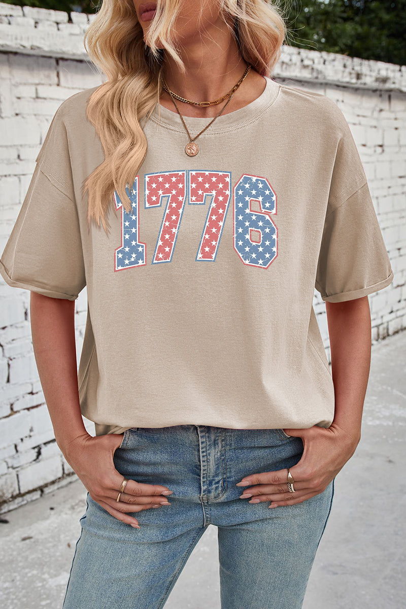 Patriotic Cotton Graphic Tee Oversized 1776 USA Top