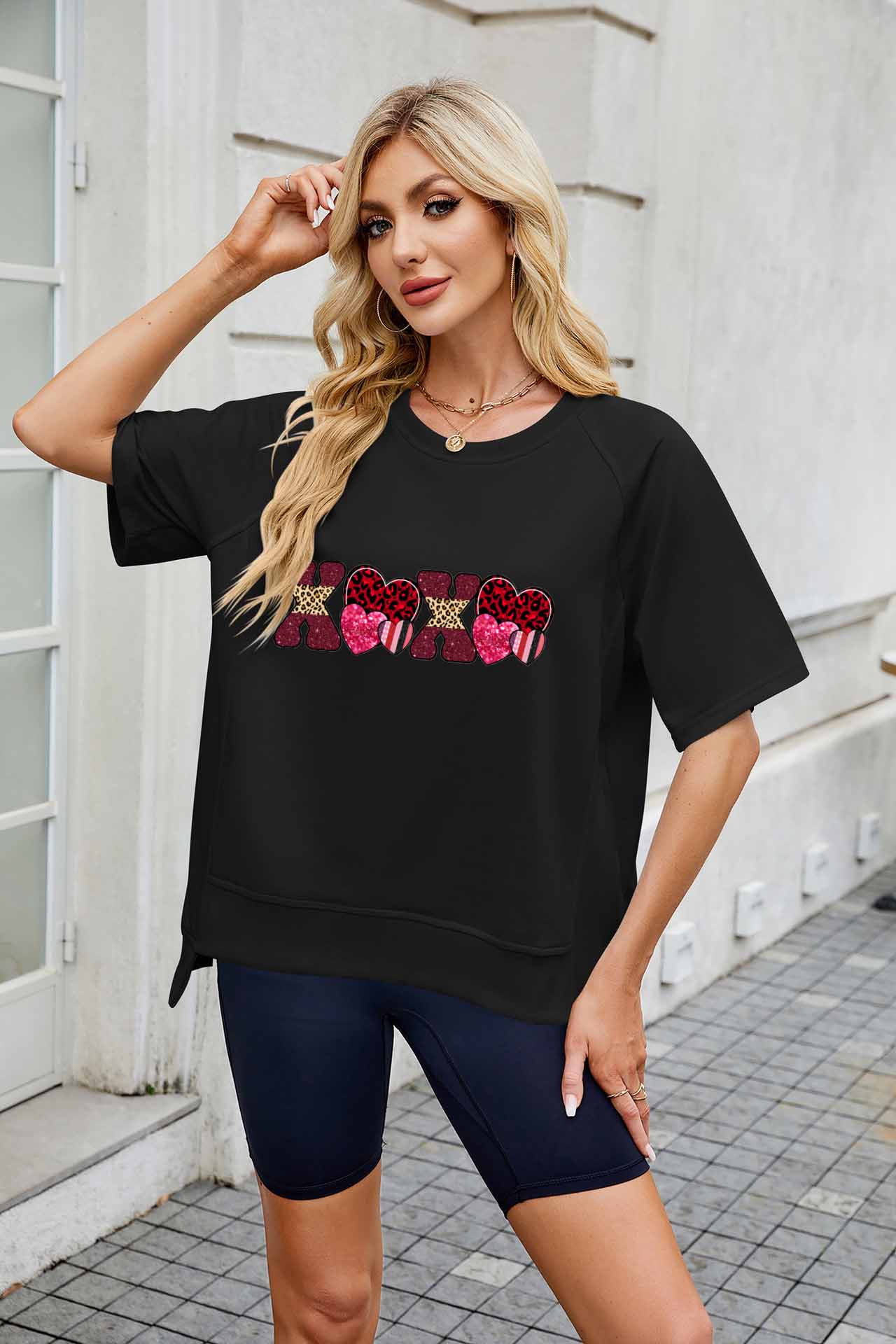 Valentine's Day XOXO Heart Graphic Short Sleeve Top