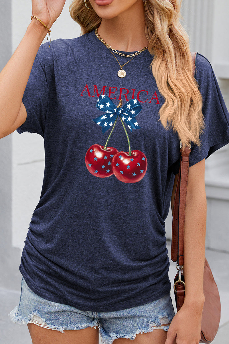 America Cherry Graphic Independence Day Patriotic T Shirt