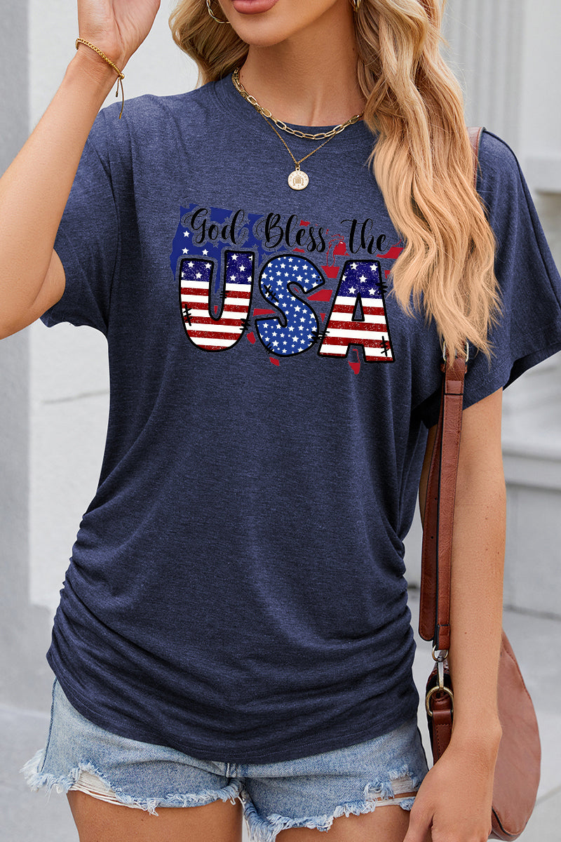 God Bless USA Letter Graphic 4th of July Patriotic Tee