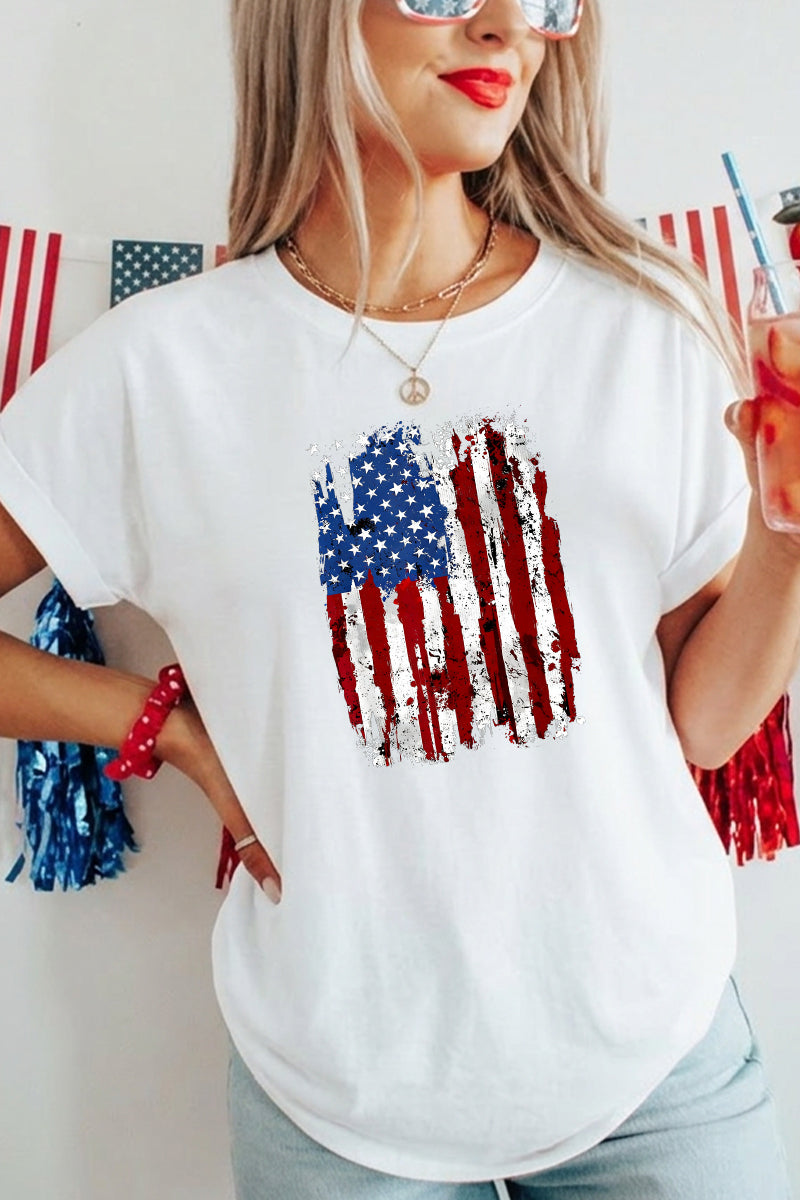 USA Flag Sequin Graphic Loose Fit Short Sleeve T Shirt