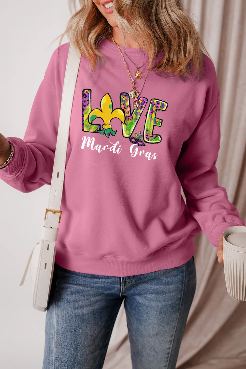 Mardi Gras Colorful Love Graphic Everyday Sweatshirt