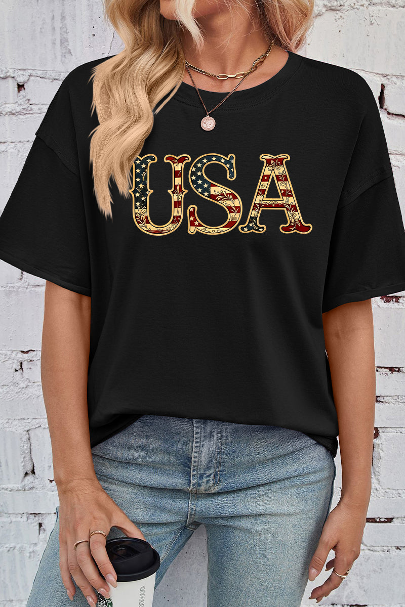USA Patriotic Print Rayon Tee Oversized Holiday Top